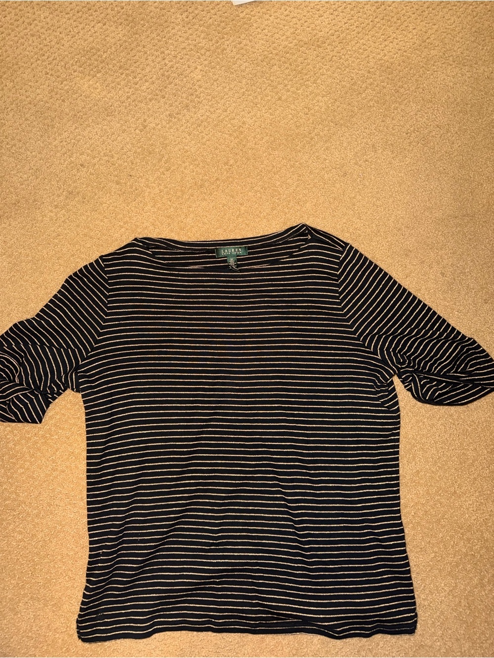 Ralph Lauren Black and White Striped Boatneck Top